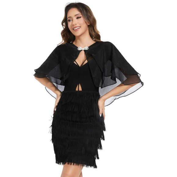 Women's Sheer Tencel Shawls and Wraps Black
